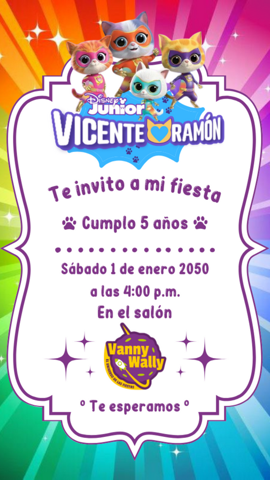 Súper Gatitos Invitación imprimible o lista para enviar